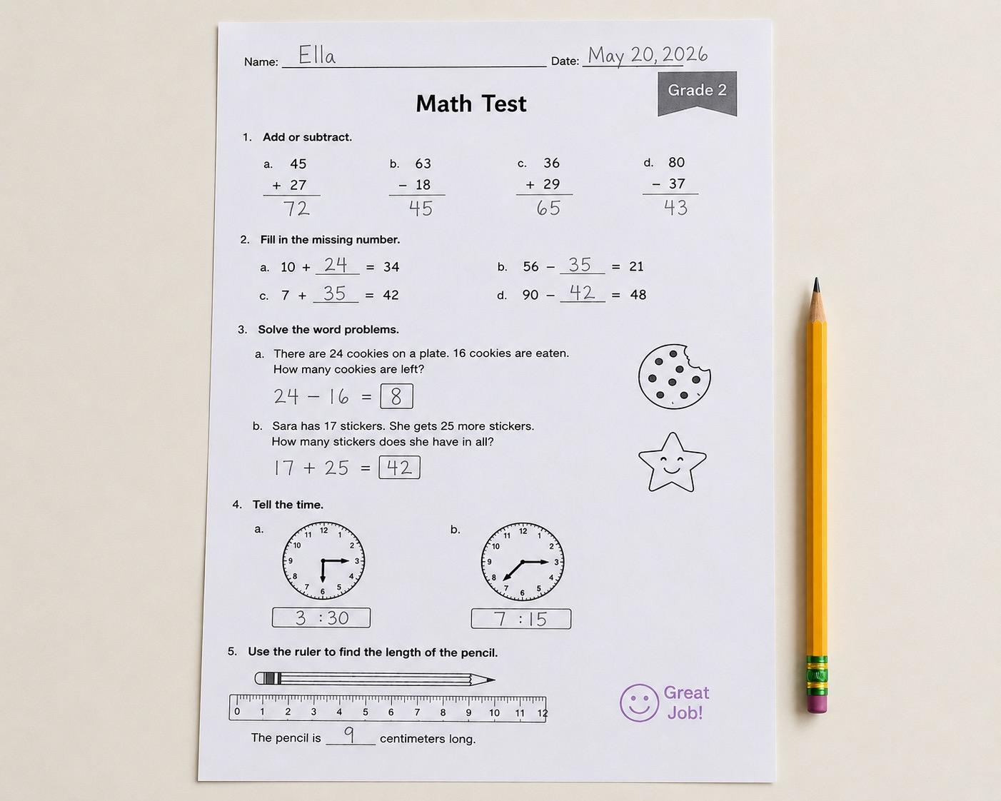 A grade 2 math worksheet